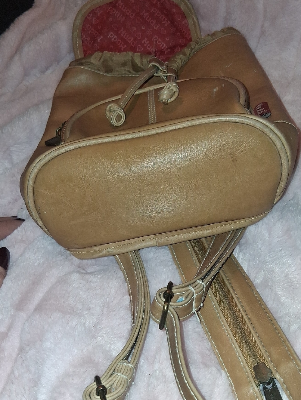 Mudd Light Tan Faux Leather Drawstring Mini Backpack - Picture 10 of 10